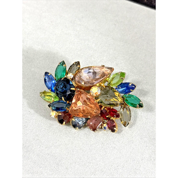 40s Designer Multi-Color 3" Brooch/Pin Sparkly Vibrant Colorful - Picture 4 of 13
